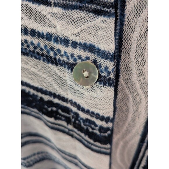 Chicos Travelers Top Womens L/2 Blue Sheer Mesh Button Up Stripe Shirt Coverup - Picture 4 of 13